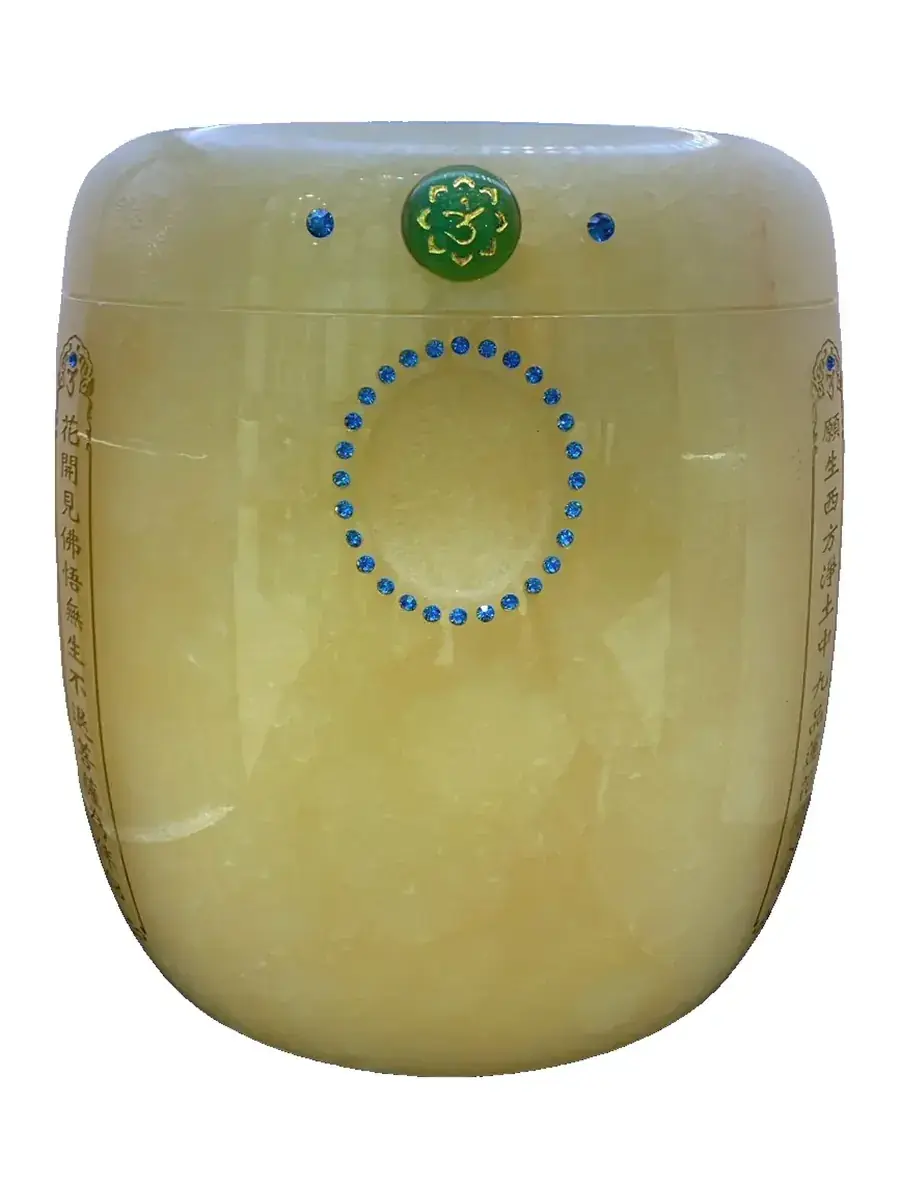 蜜蠟玉 心經 骨灰罐實品照片,商品編號 URN-0112